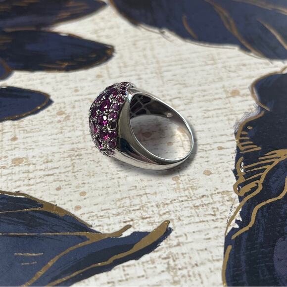 Estate Pink Rhodonite Stone Cluster 926 Sterling Silver Large Cocktail Ring D2 - Picture 5 of 9